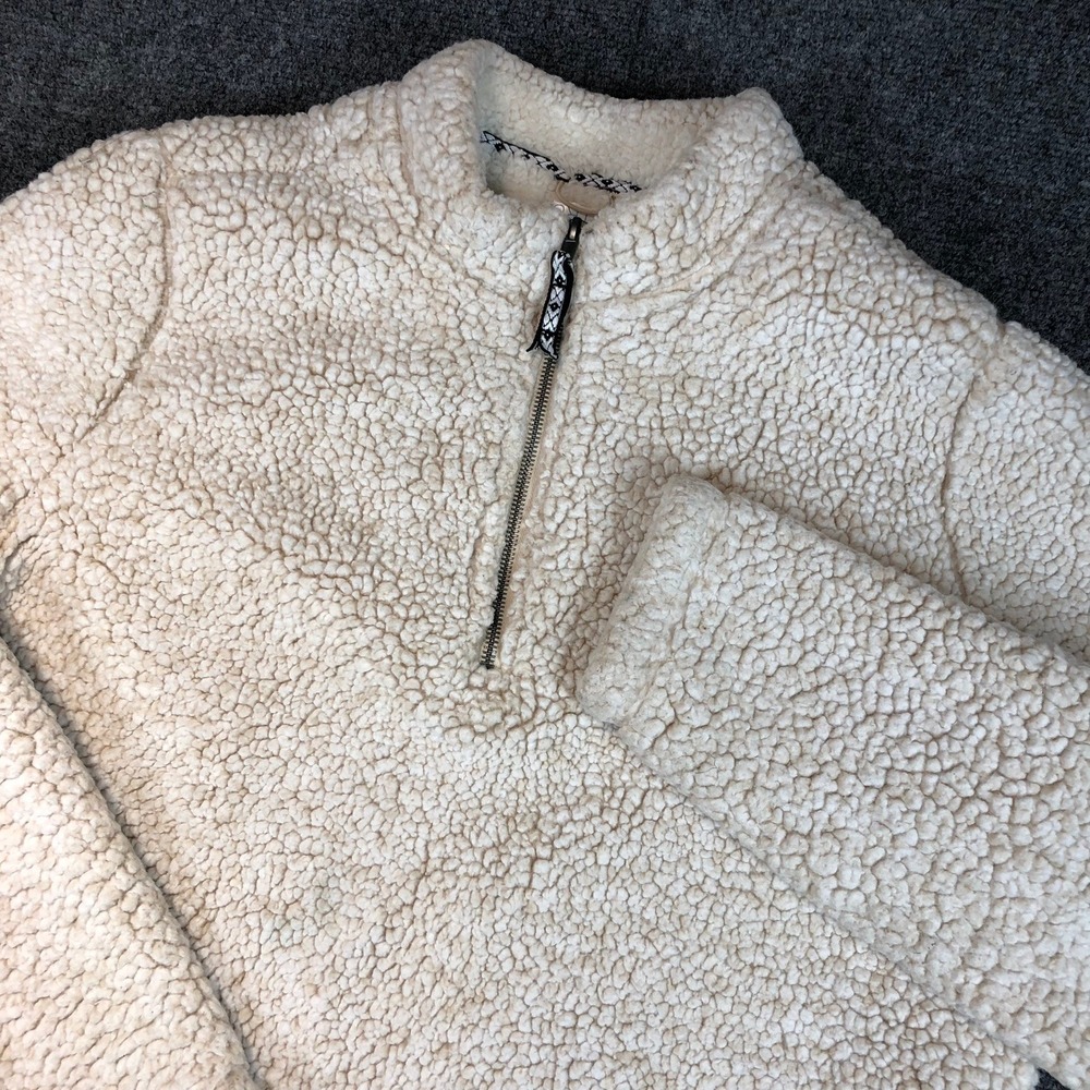 Time and Tru Cream Sherpa Fleece Pullover‎ Quarter Zip Long Sleeve Girls L 12-14